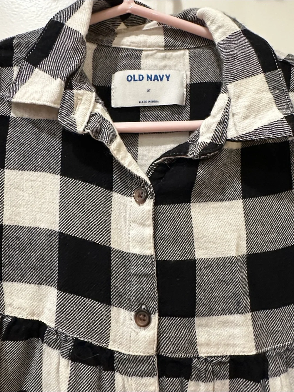 3T only Old Navy Black and White Buffalo Plaid Button-Front Dress